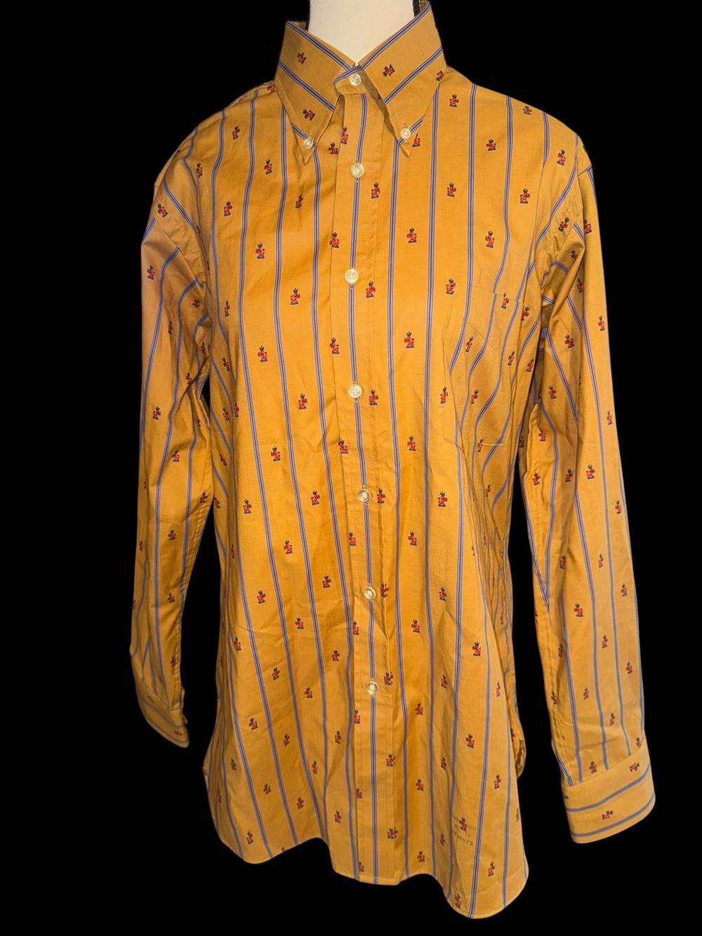 60s 70s House of Roth-Shire New York men’s Shirt M Mustard Stripe Novelty Crest